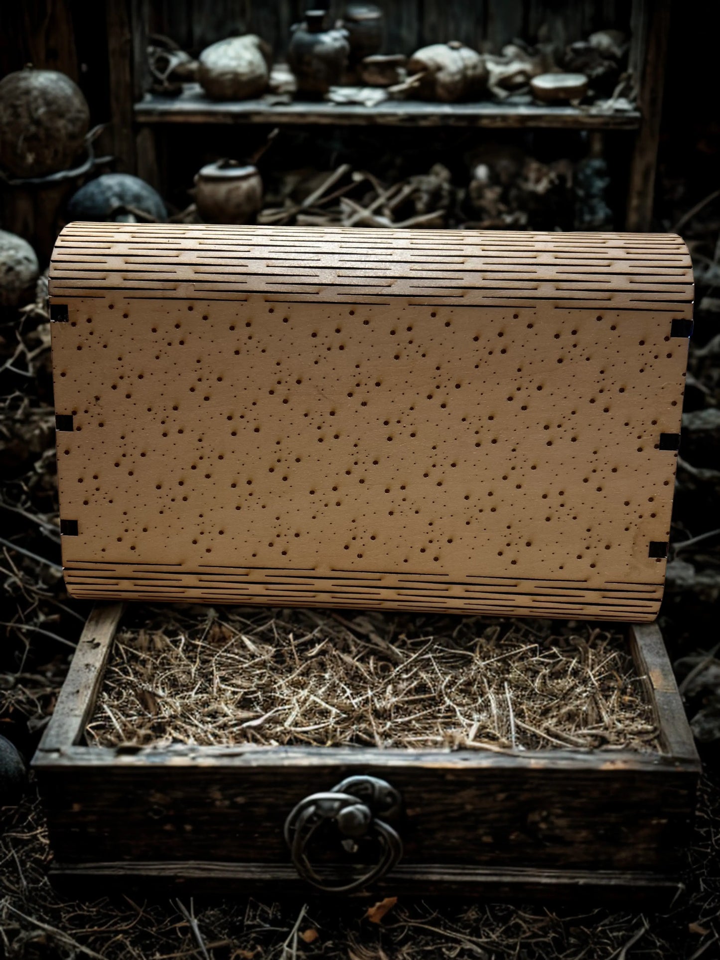 Intérieur du sac Mystic Moon de Le Bois Élégant, en bois naturel, accessoire de mode mystique.