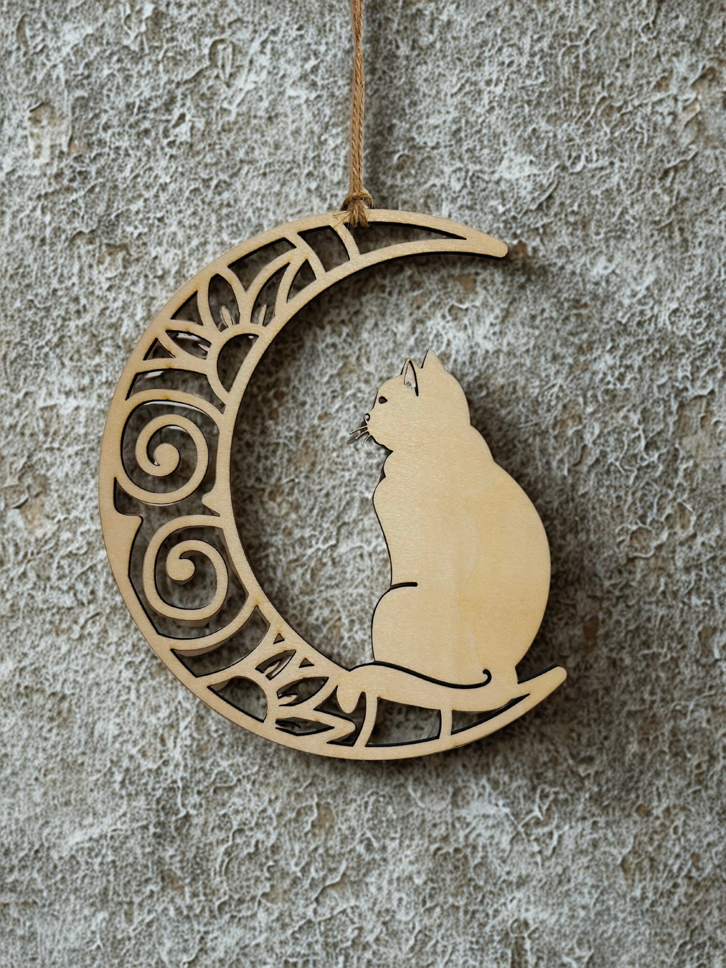 Suspension Murale Bois – Chat sur Croissant de Lune Le Bois Elégant