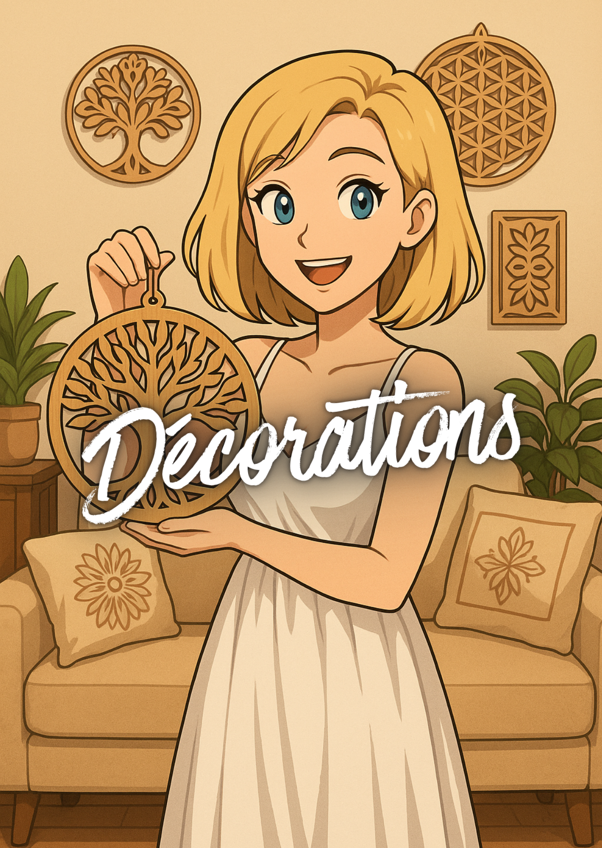 Détails raffinés d'une guitare décorative en bois avec motifs floraux, représentée comme une œuvre d'art élégante, parfaite pour les décorations en bois artisanales.