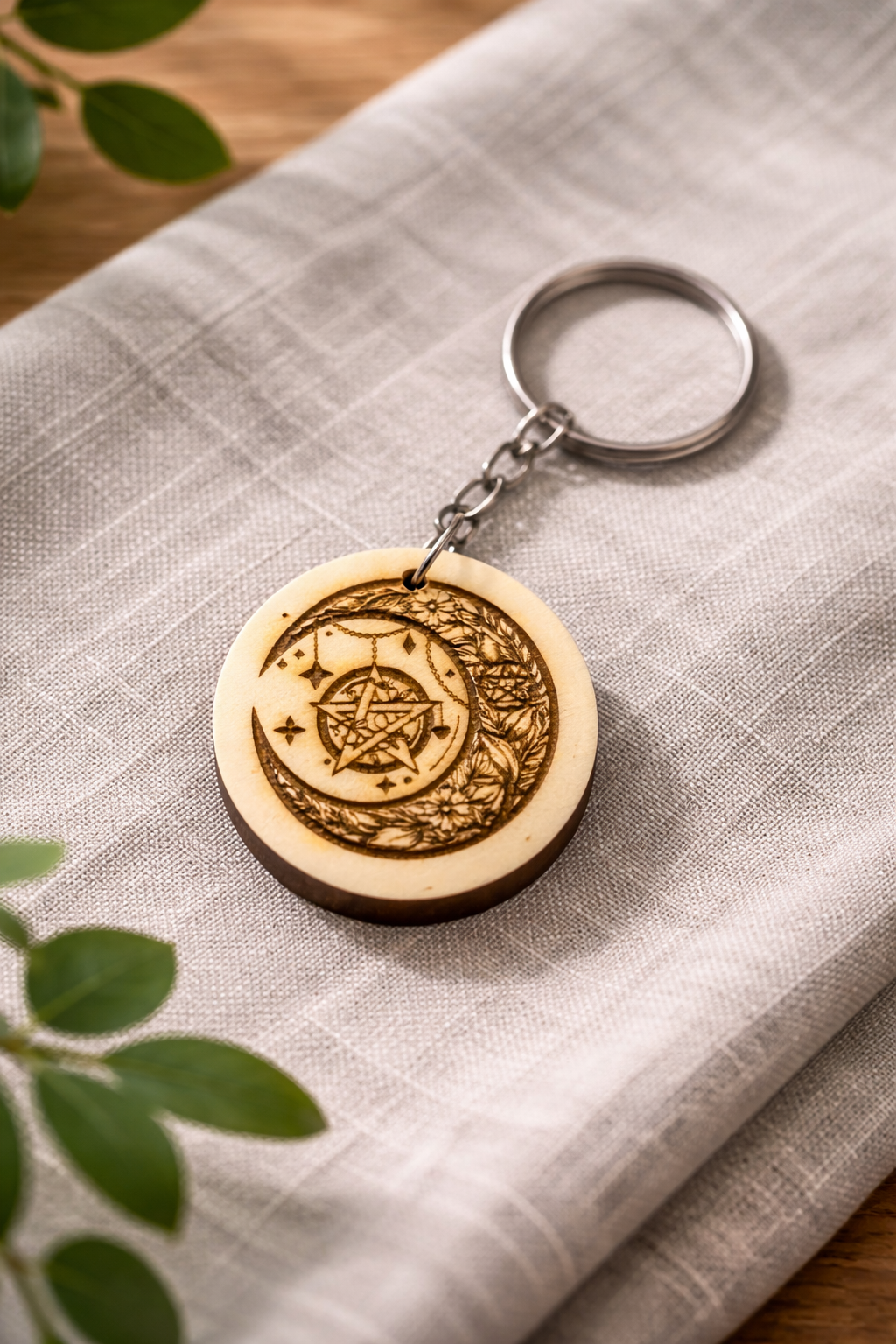 Porte-clés en bois de 35 mm de la marque Le Bois Élégant avec boucle métallique solide.