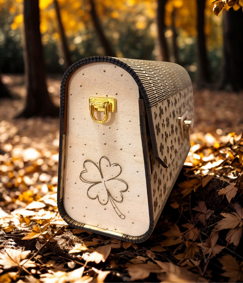 Sac en bois Chance, motif trèfle, autre présentation