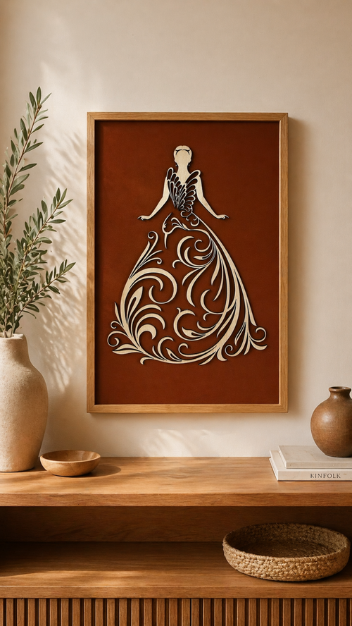 Robe de bois décoration de style naturel avec détails sculptés, conçue par Le Bois Elégant, visible en image.
