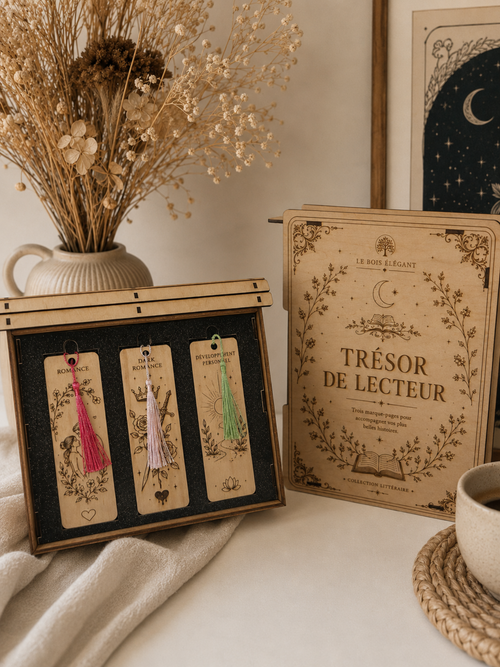 Coffret Luxe Le Trésor du Lecteur de la marque Le Bois Elégant, contenant un livre et accessoires élégants, présenté dans un coffret sophistiqué