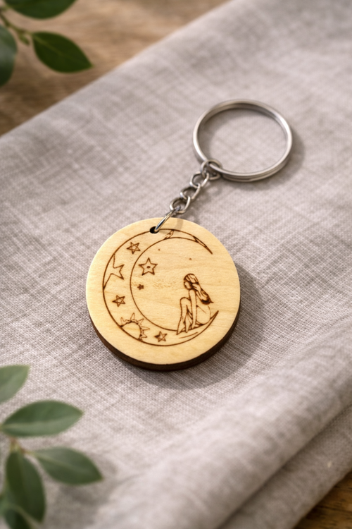 Porte-clés 35mm en bois élégant de la marque Le Bois Elégant, avec boucle métallique pour clés.