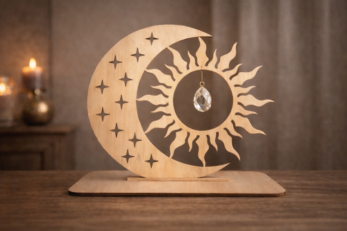 Attrape soleil en bois de Le Bois Elégant avec motifs décoratifs, suspendu pour décoration intérieure élégante.