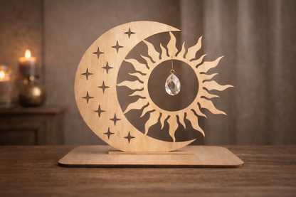 Attrape soleil en bois de Le Bois Elégant avec motifs décoratifs, suspendu pour décoration intérieure élégante.