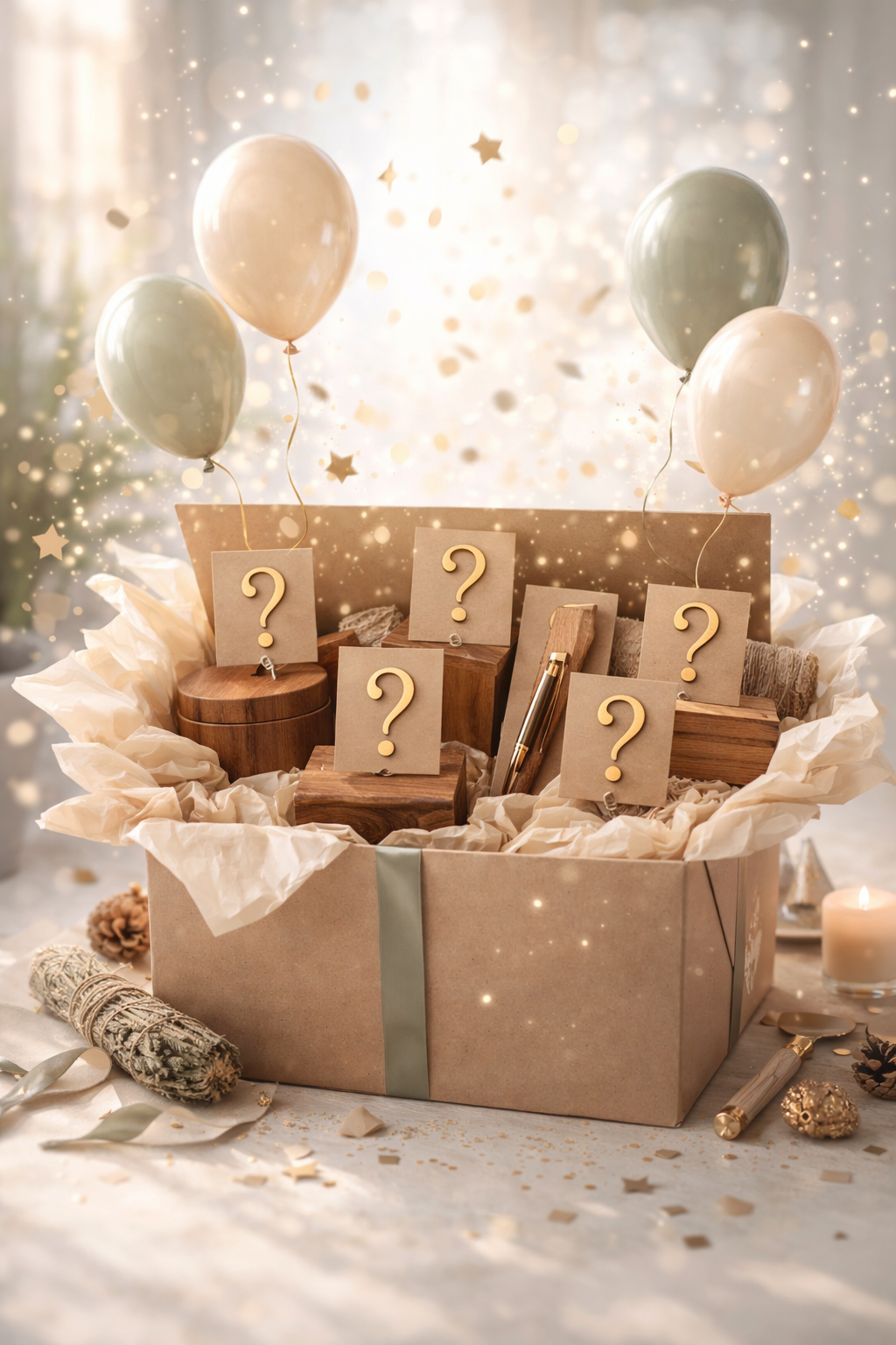 Coffret surprise L’instant de Le Bois Elégant avec emballage élégant et produits en bois naturel, visible dans l’image.