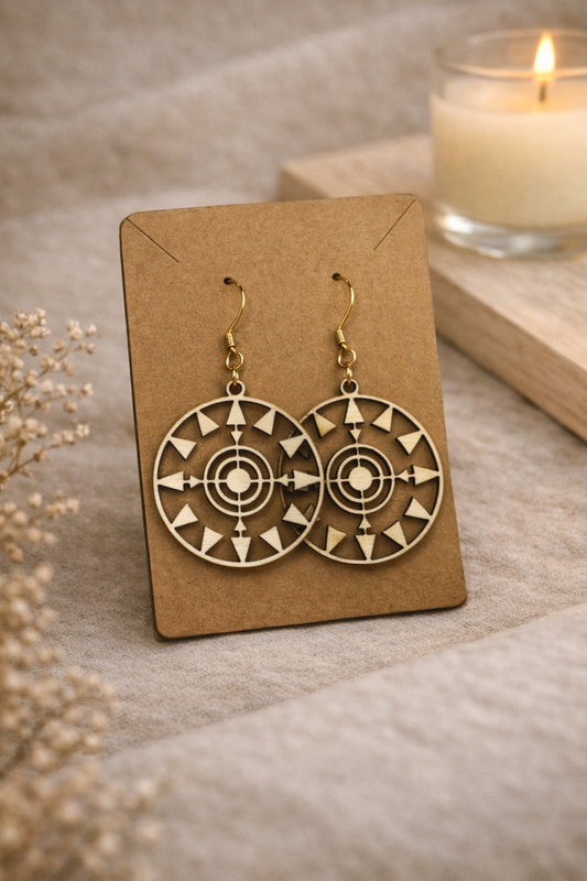 Boucles d'oreilles en forme de rosace en bois élégant, finition fine, portables pour un style sophistiqué et naturel.