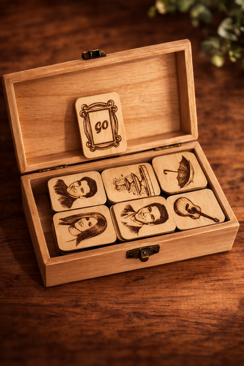Jeu de mah-jong Duo de la marque Le Bois Elégant avec tuiles en bois élégantes sur une table.