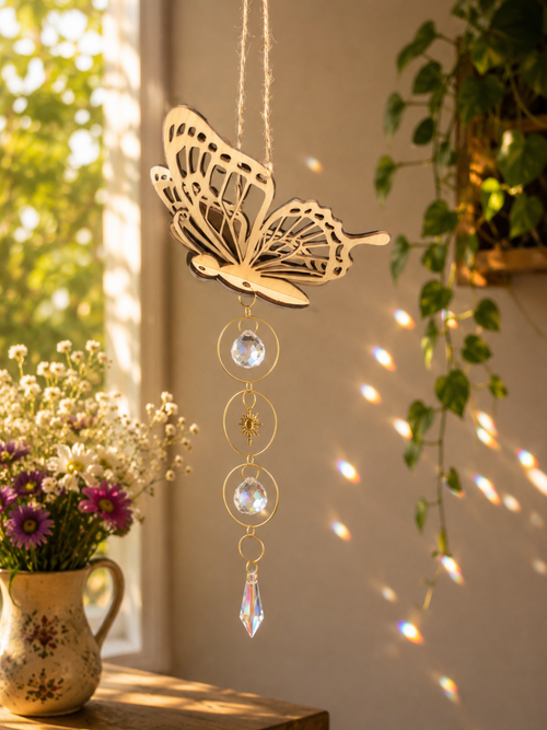 Papillon attrape-lumière en bois, autre présentation