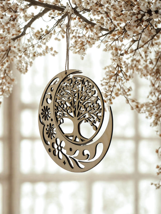 Suspension murale « Arbre de Vie & Lune » en bois Le Bois Elégant