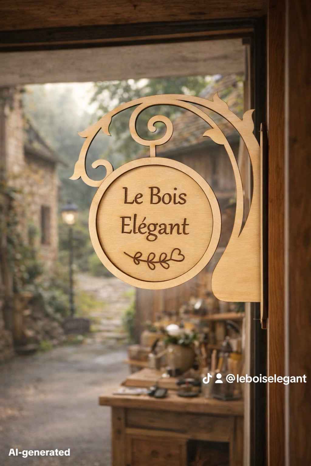 Enseigne drapeau personnalisable en bois de Le Bois Elégant, avec motif coloré et design unique visible sur l'image.