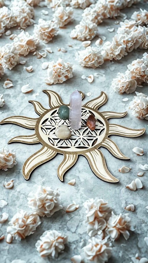 Plateau Fleur de Vie Soleil en bois de 22 cm de Le Bois Elégant, décor élégant avec motif floral et soleil en bois naturel.