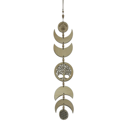 Suspension murale Le Bois Elégant en forme de phases de lune personnalisable, 76 cm de diamètre, bois naturel.
