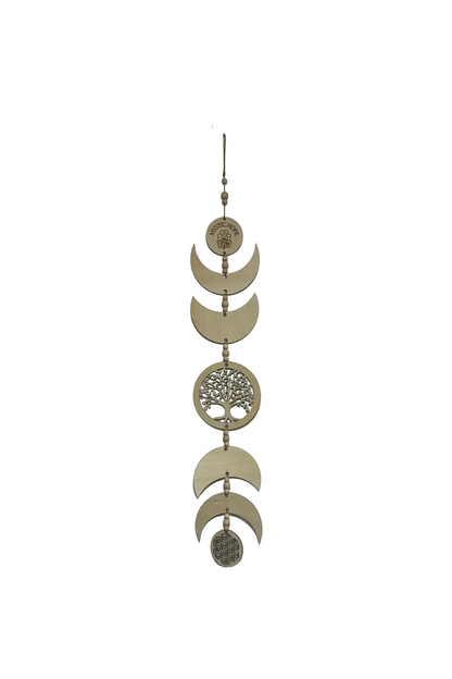 Suspension murale Le Bois Elégant en forme de phases de lune personnalisable, 76 cm de diamètre, bois naturel.