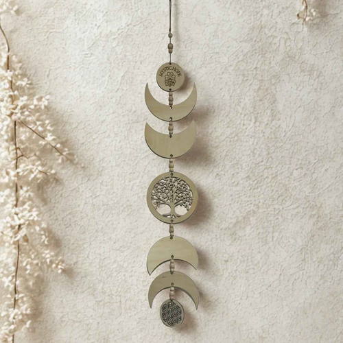 Suspension murale personnalisable en forme de phases de lune, 76 cm, par Le Bois Elégant, en bois élégant et moderne.